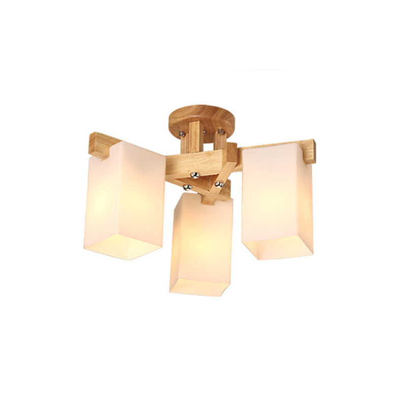 Cuboid Cream Glass Close to Ceiling Lamp Nordic 3/5/8 Bulbs Beige Semi Flush Mount Light for Living Room