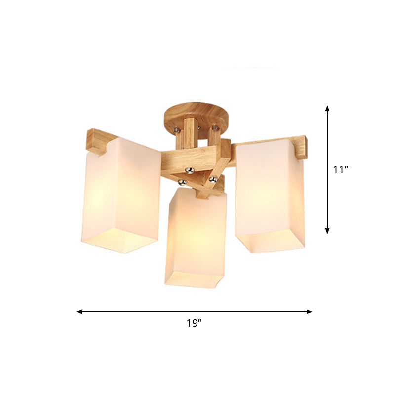 Cuboid Cream Glass Close to Ceiling Lamp Nordic 3/5/8 Bulbs Beige Semi Flush Mount Light for Living Room