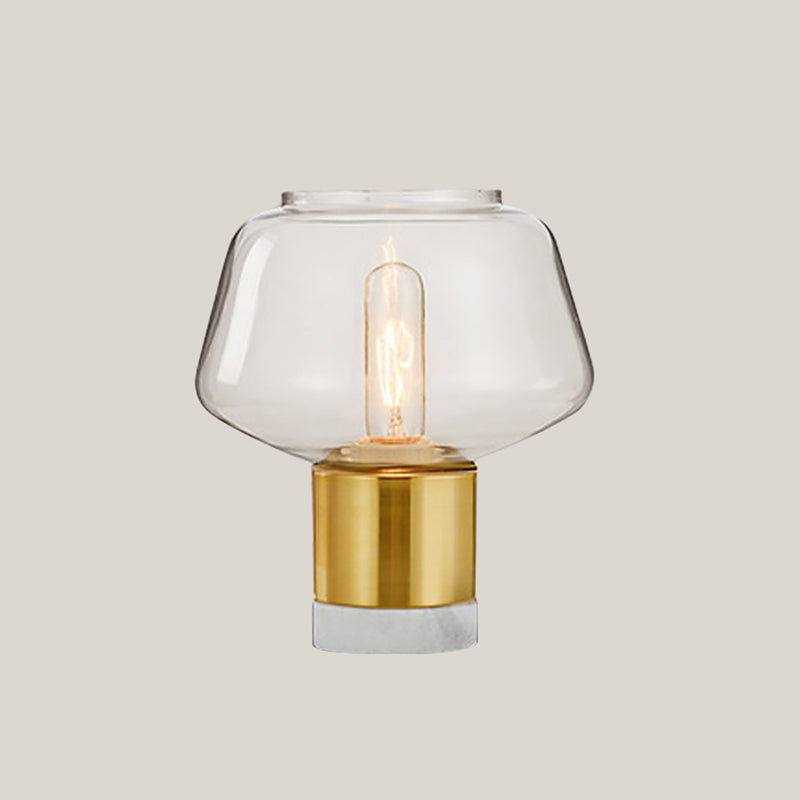 Postmodern Single-Bulb Night Lamp Gold Cylinder/Ball/Tapered Plug-in Table Light with Frosted White/Clear Glass Shade