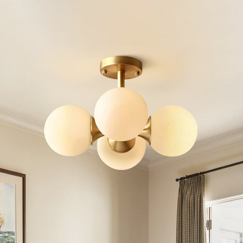 Ball Kitchen plafond Light Light Opaline Verre 4 Bulbes Postmodern Semi Flush Lilture en or