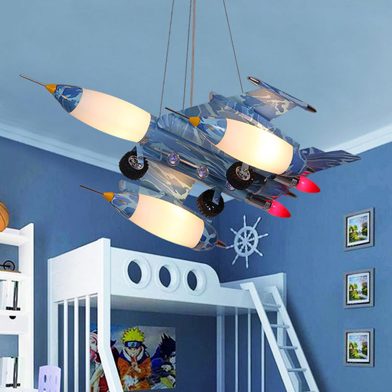Cool Fighter Airplane kroonluchter modern metaalhanglicht in blauw voor verpleegkamer