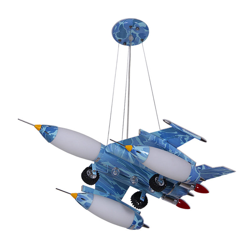 Cool Fighter Airplane kroonluchter modern metaalhanglicht in blauw voor verpleegkamer