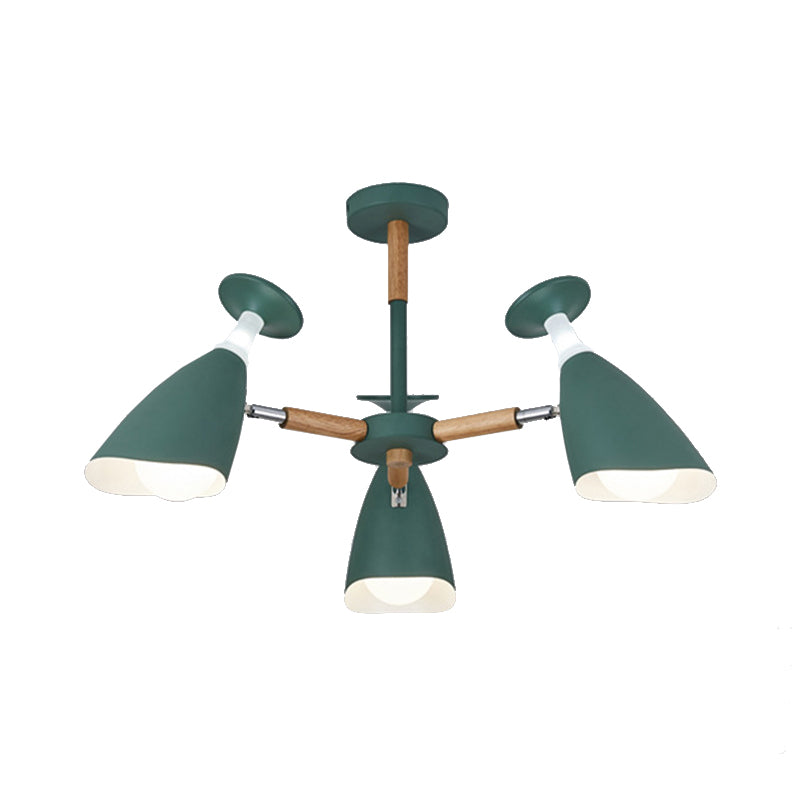 Rotatable Nordic Green/Grey/White Suspension Light Goblet Shade 3/6 Heads Metal Wood Chandelier for Office Shop