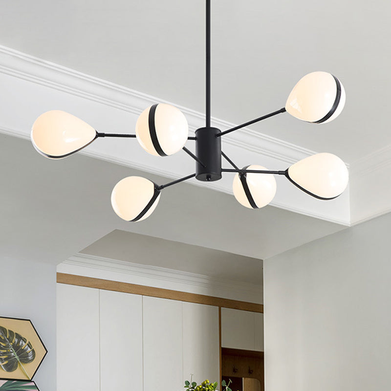 Black Droplet Shade Ceiling Hang Light Modern 6/8/10 Heads Cream Glass Chandelier in Warm/White Light