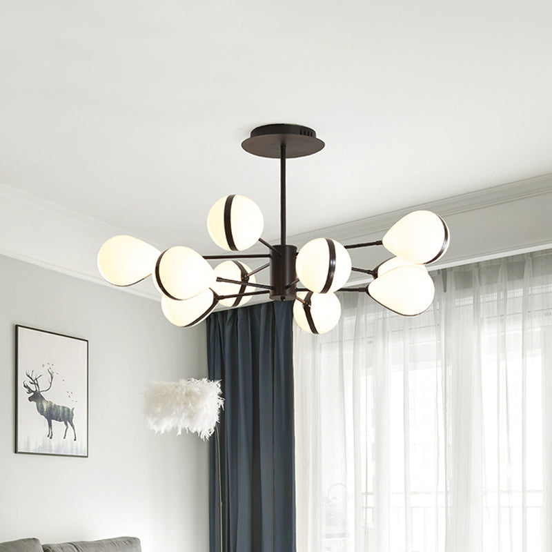 Black Droplet Shade Ceiling Hang Light Modern 6/8/10 Heads Cream Glass Chandelier in Warm/White Light