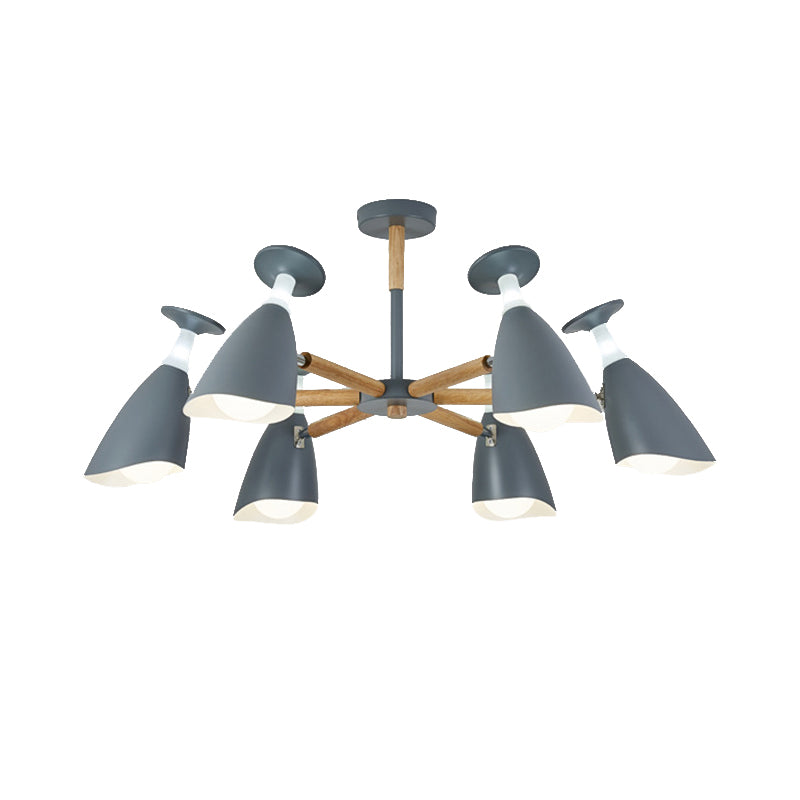 Rotatable Nordic Green/Grey/White Suspension Light Goblet Shade 3/6 Heads Metal Wood Chandelier for Office Shop