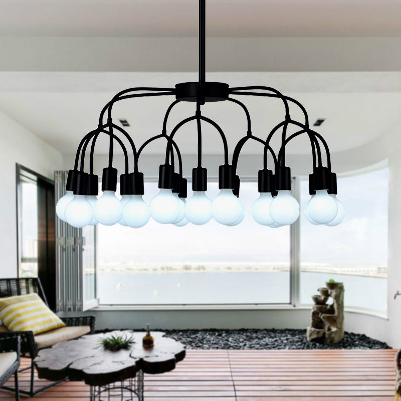 Metal Arched Arm Chandelier Multi-Head Contemporary Black/Gold Pendant Lamp for Living Room