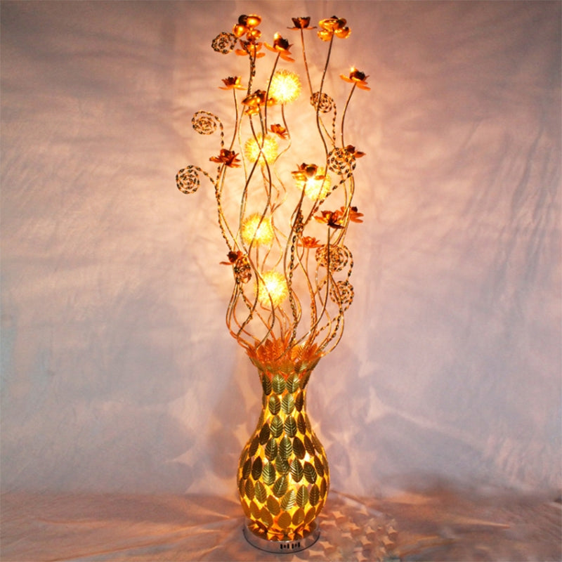 Metalen bochtige urnvorm staande lamp kunst decor beddeside floral design led vloerverlichting in goud