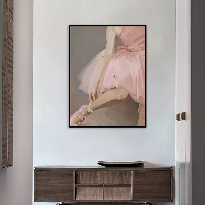 Glam Ballet Girl Wall Art Print Canvas Textured Pink Wall Decor for Sitting Room