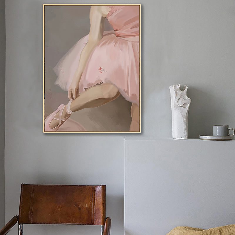 Glam Ballet Girl Wall Art Print Canvas Textured Pink Wall Decor for Sitting Room