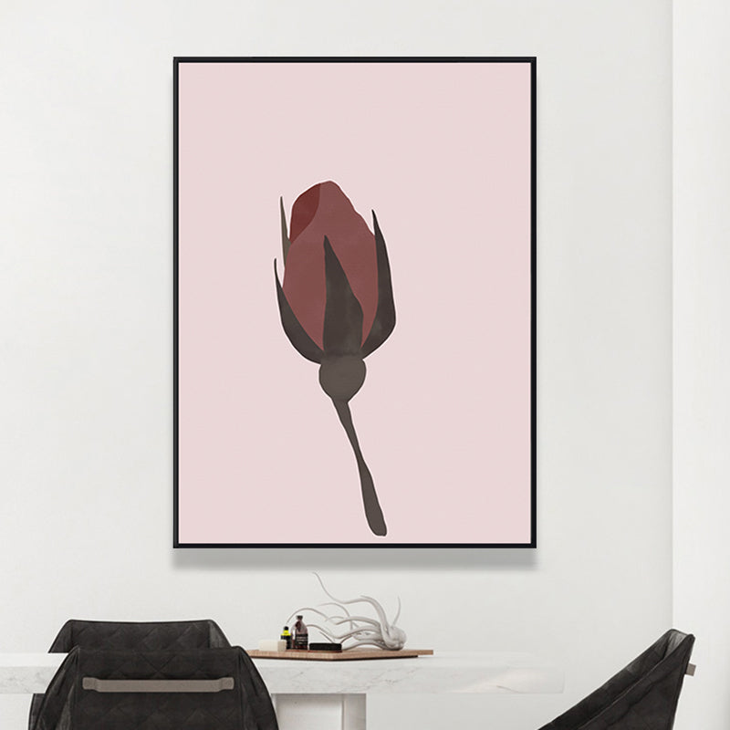 Red Drawing Print Flowerbud Canvas Print Textured Wall Art Decor for Girls Bedroom