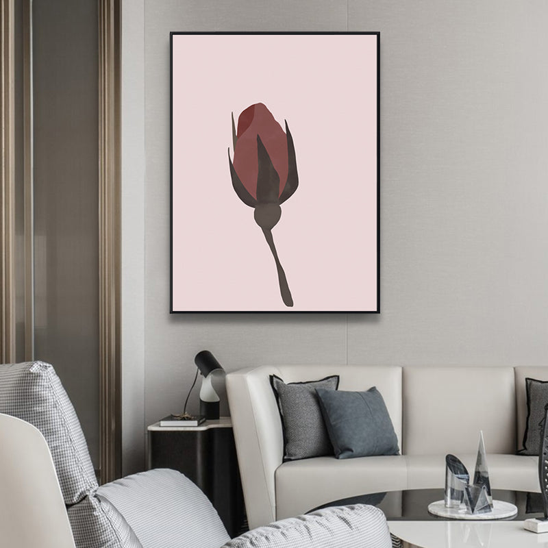 Red Drawing Print Flowerbud Canvas Print Textured Wall Art Decor for Girls Bedroom