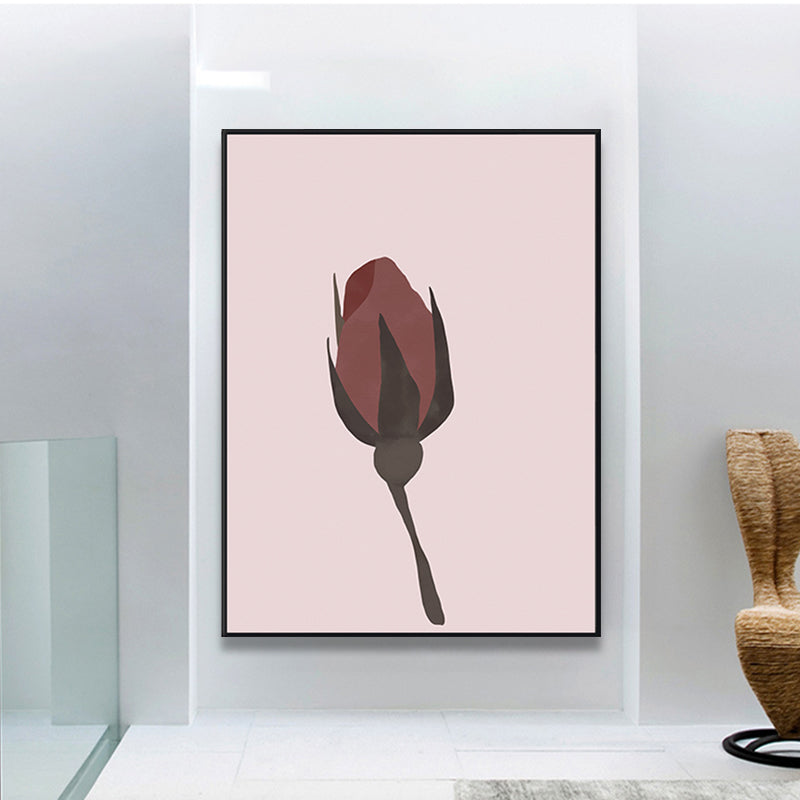 Red Drawing Print Flowerbud Canvas Print Textured Wall Art Decor for Girls Bedroom