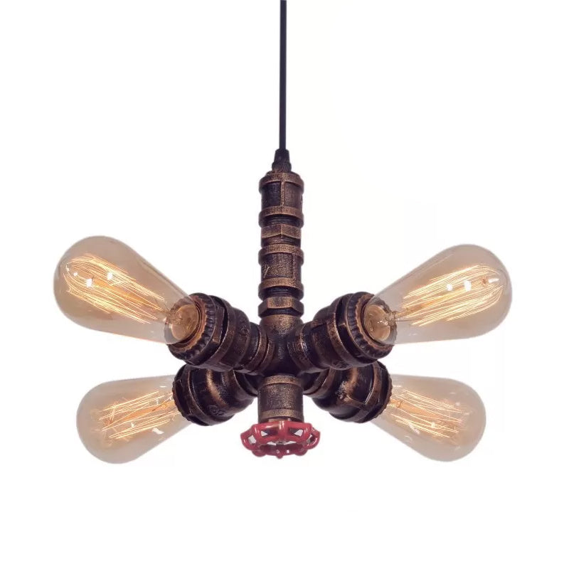 Radial Design Piping Metal Pendant Chandelier Warehouse 4-Light Living Room Drop Lamp in Bronze/Black