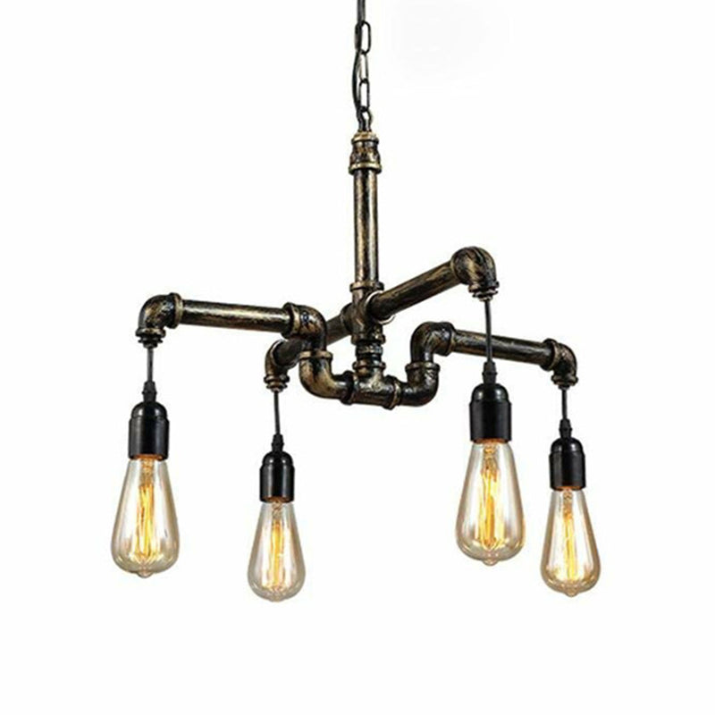 Bronze 2-Layer Water Pipe Chandelier Industrial Iron 4/6 Heads Dining Room Hanging Ceiling Light