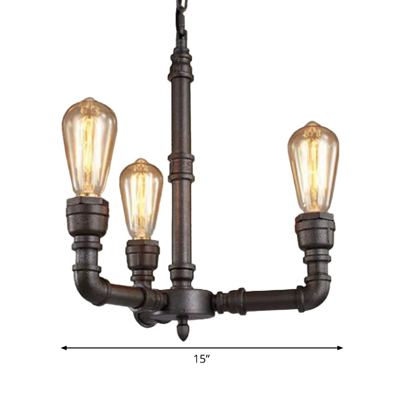 Pipe de lampe à lustre noir en métal 3/6 Bulbes Steampunk Up Pendant Plafond Light for Bistro