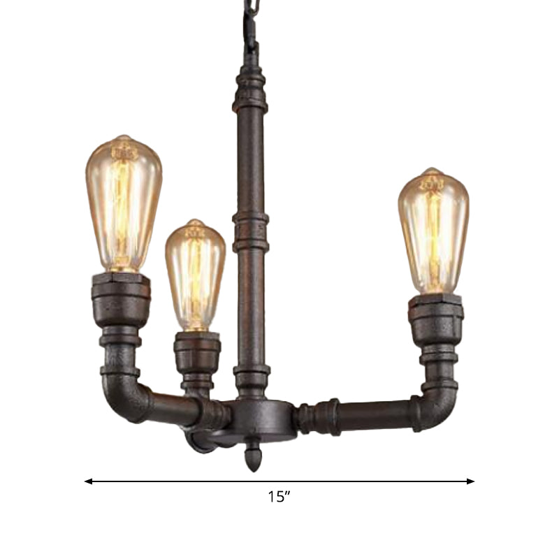 Metal Black Chandelier Lamp Piping 3/6 Bulbs Steampunk Up Pendant Ceiling Light for Bistro