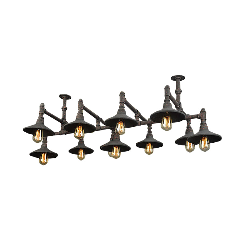 Black/Rust Saucer Shade Chandelier Steampunk Iron 5/8/11 Bulbs Living Room Piping Hanging Lamp