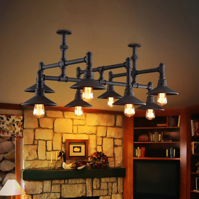 Black/Rust Saucer Shade Chandelier Steampunk Iron 5/8/11 Bulbs Living Room Piping Hanging Lamp