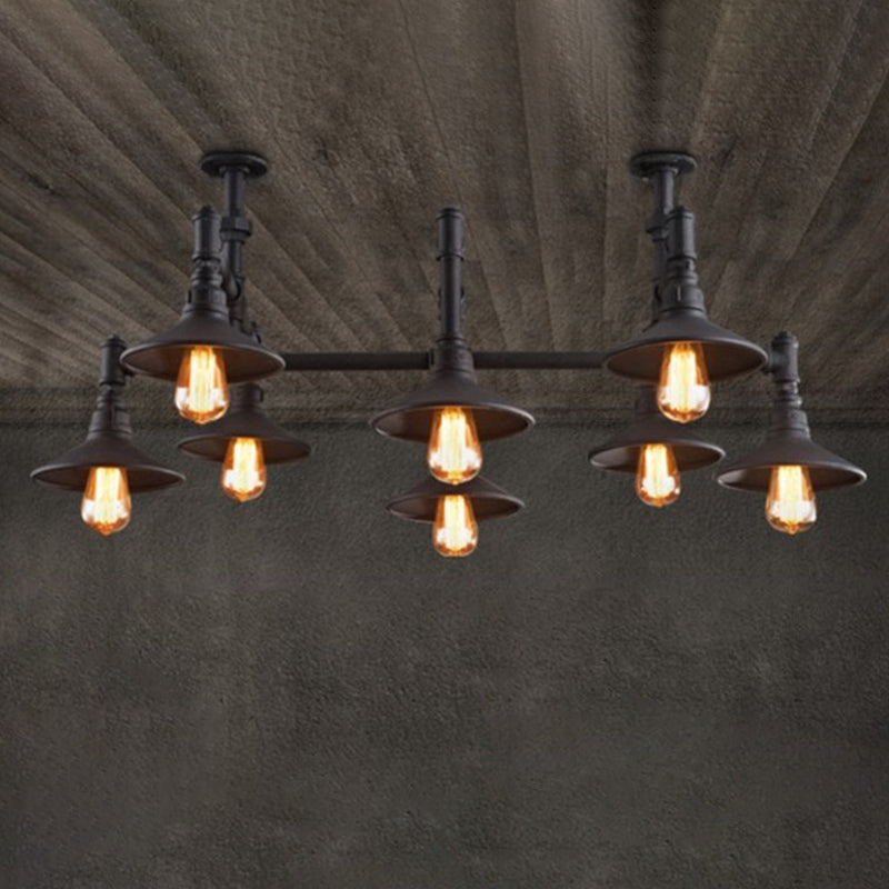 Black/Rust Saucer Shade Chandelier Steampunk Iron 5/8/11 Bulbs Living Room Piping Hanging Lamp