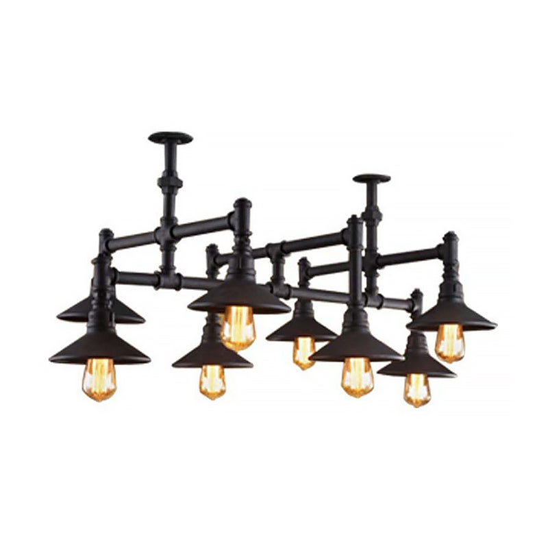 Black/Rust Saucer Shade Chandelier Steampunk Iron 5/8/11 Bulbs Living Room Piping Hanging Lamp