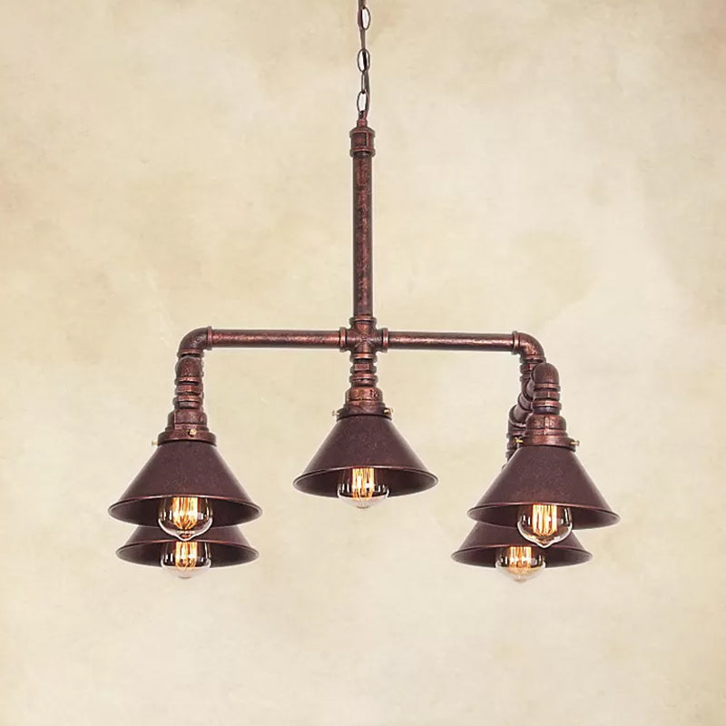 5-Light Chandelier Industrial Living Room Hanging Light with Conic Metal Shade in Black/Copper