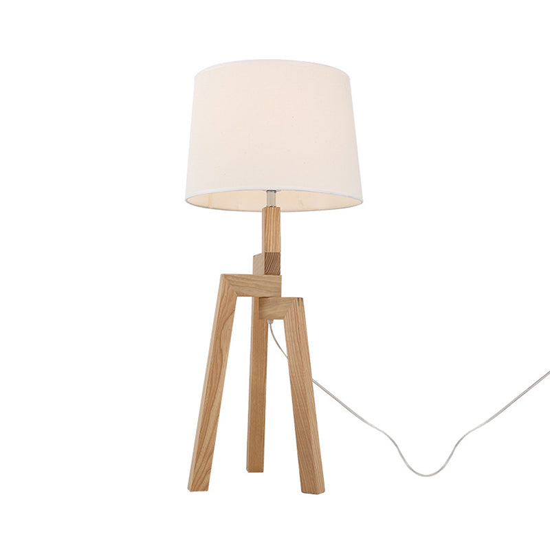 Tri-Leg Wooden Table Lamp Contemporary 1 Bulb Beige Nightstand Light with Empire Shade