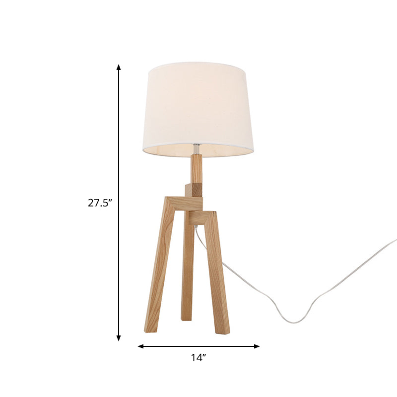 Tri-Leg Wooden Table Lamp Contemporary 1 Bulb Beige Nightstand Light with Empire Shade