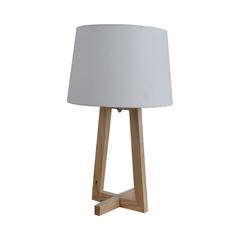 Drum Night Table Light Minimalism Fabric 1-Head Wood 2-Legged Nightstand Lamp for Kids Room