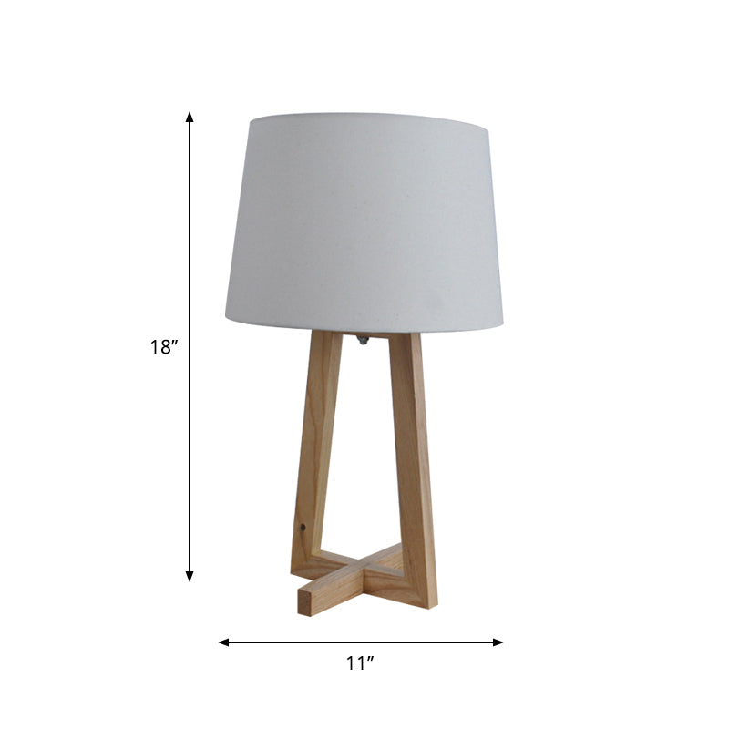 Drum Night Table Light Minimalism Fabric 1-Head Wood 2-Legged Nightstand Lamp for Kids Room