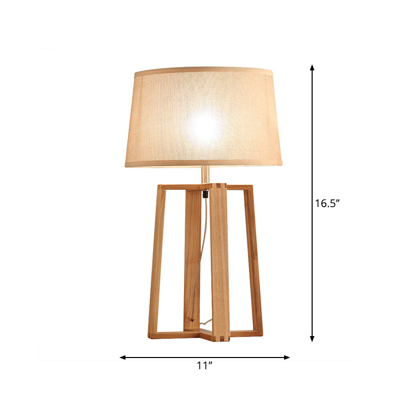 Lampe de table à tambour effilée tissu contemporain 1 ampoule Lumière de nuit en bois avec base trapézoïdale