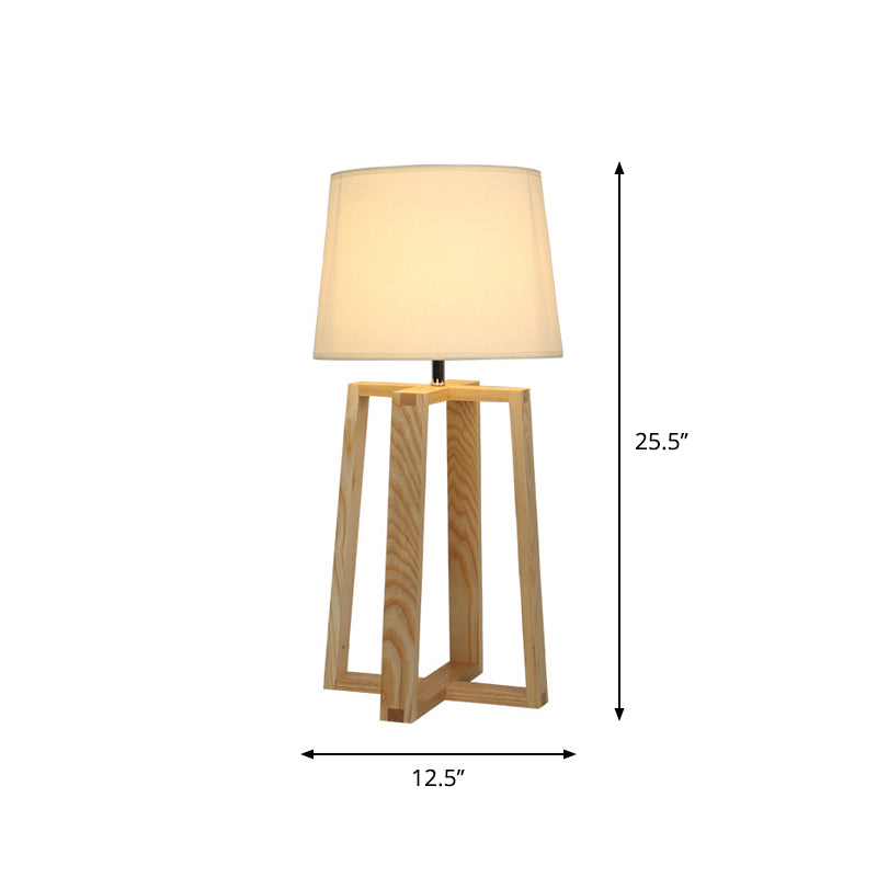 Beige Trapezoid Nightstand Light Modern 1 Light Wood Table Lamp with Tapered Fabric Shade