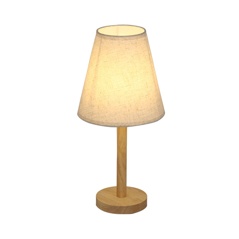 Fabric Tapered Shade Night Lamp Simplicity 1 Head Wood Table Lighting for Living Room