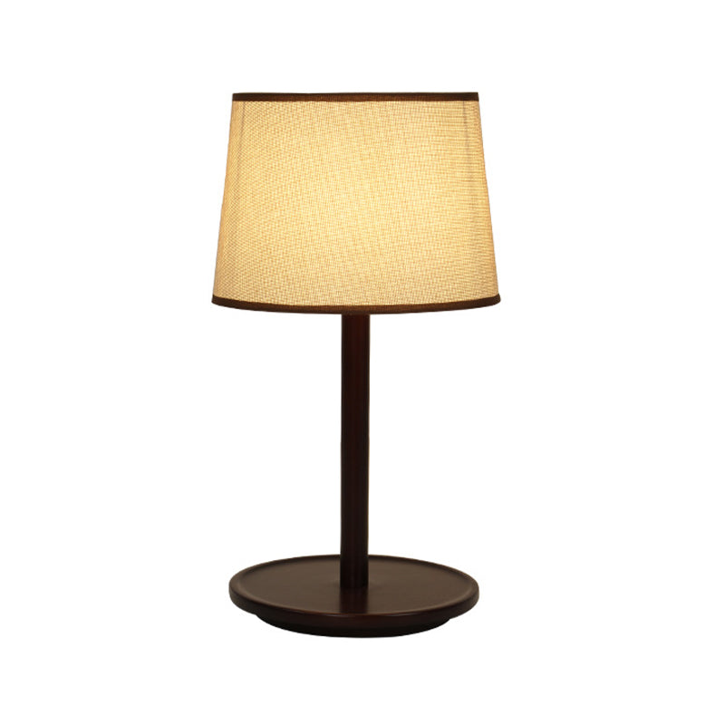 Tapered Shade Table Lamp Nordic Style Fabric 1-Light Beige/Dark Brown Nightstand Light with Wood Base