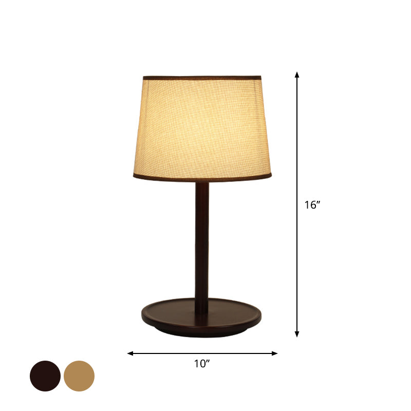 Tapered Shade Table Lamp Nordic Style Fabric 1-Light Beige/Dark Brown Nightstand Light with Wood Base