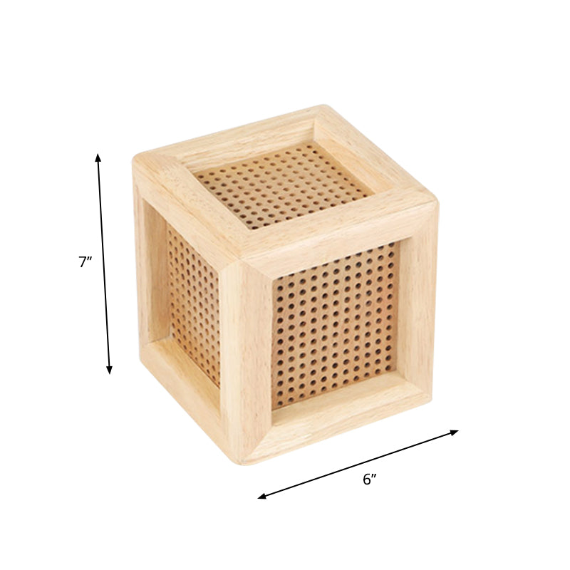 Cube Box Nacht Mini Nacht Lampe Holz 1 Kopf Nordic Tischlicht mit durchbohrtem Loch in Beige