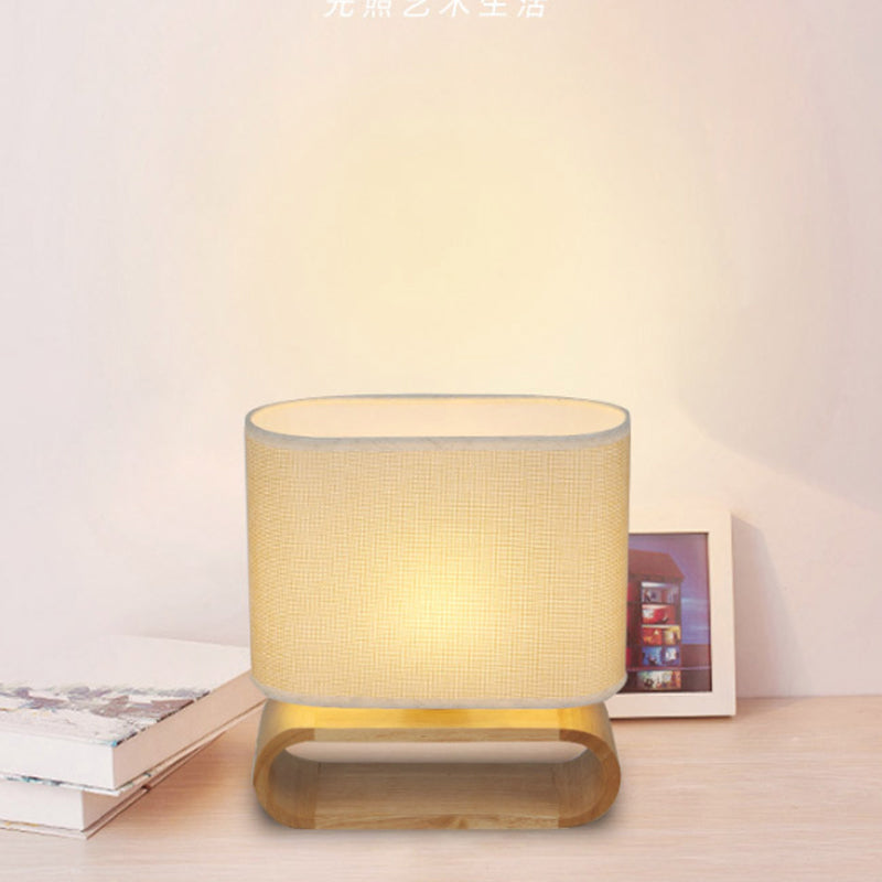 Wood Oval Nightstand Lamp Minimalism Single Fabric Table Light for Children Bedroom