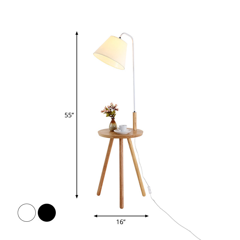 Fabric Cone/Drum/Tapered Floor Light Modern 1 Bulb Black/White/Wood Stand Up Lamp with Table/Storage Rack for Living Room