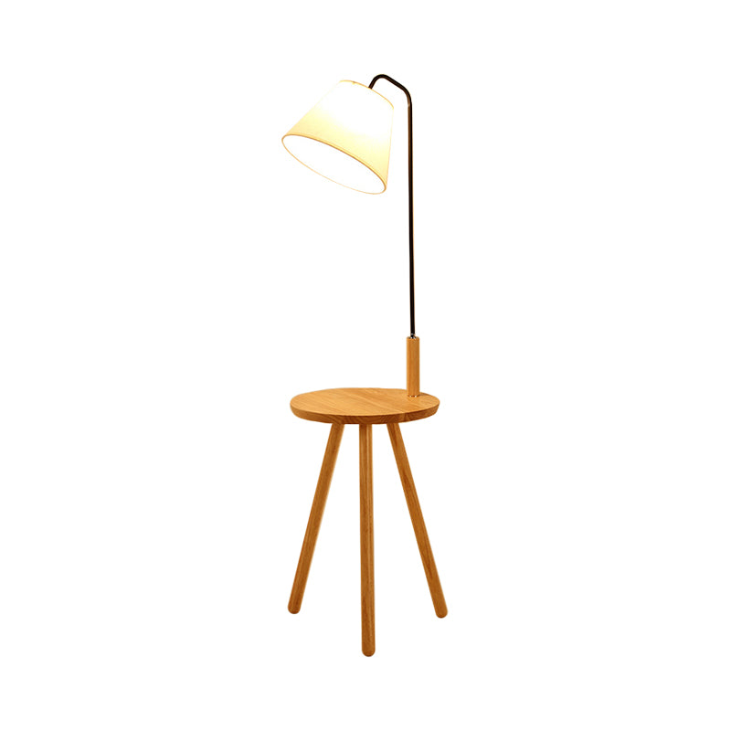 Cône de tissu / tambour / feu de sol conique moderne 1 ampoule noire / blanc / bois stand up lampe avec table / porte-rangement pour salon