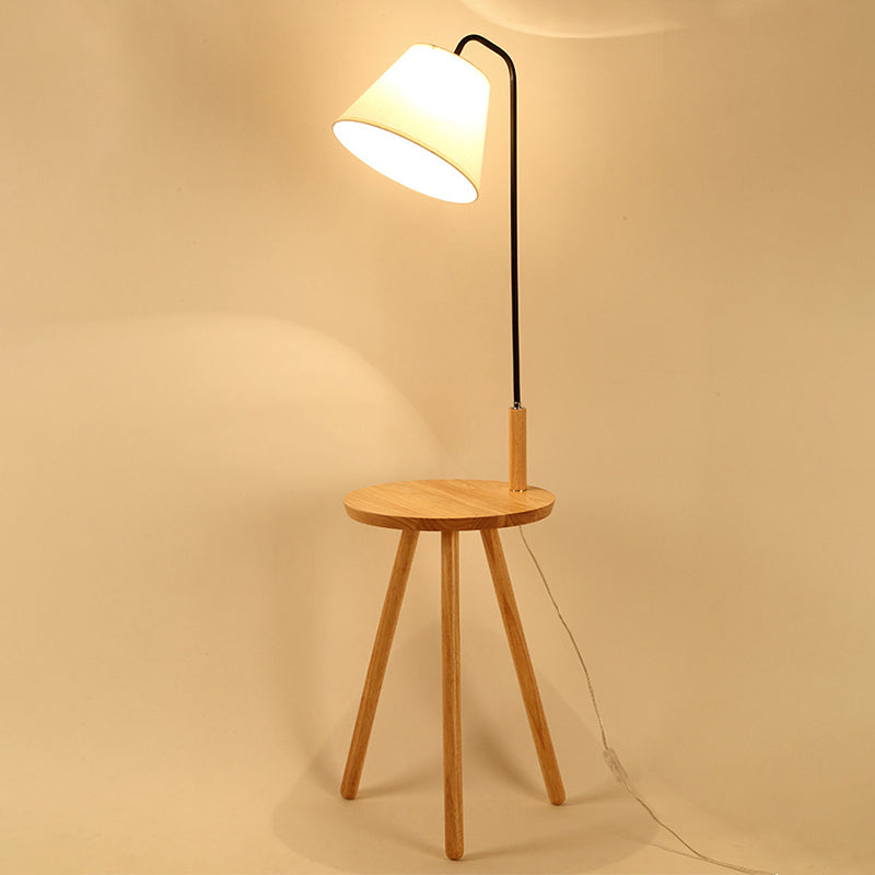 Stoffkegel/Trommel/sich verjüngter Bodenlicht moderne 1 Glühbirne Schwarz/Weiß/Holz Stand -up -Lampe mit Tisch/Lagerregal für Wohnzimmer