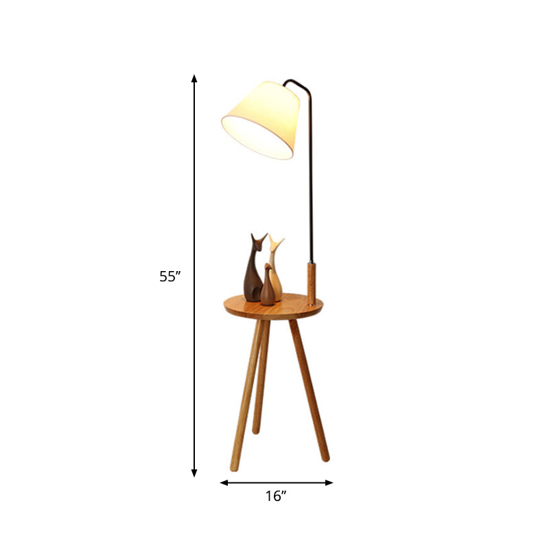 Conische stof staande vloerlamp Noordelijke 1 kop houten 3-poten vloerlicht met tafel