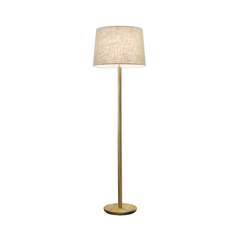 Drum Shade Bedside Floor Light Fabric Single-Bulb Minimalistic Standing Lamp in Wood