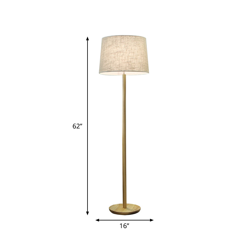 Drum Shade Bedside Floor Light Fabric Single-Bulb Minimalistic Standing Lamp in Wood