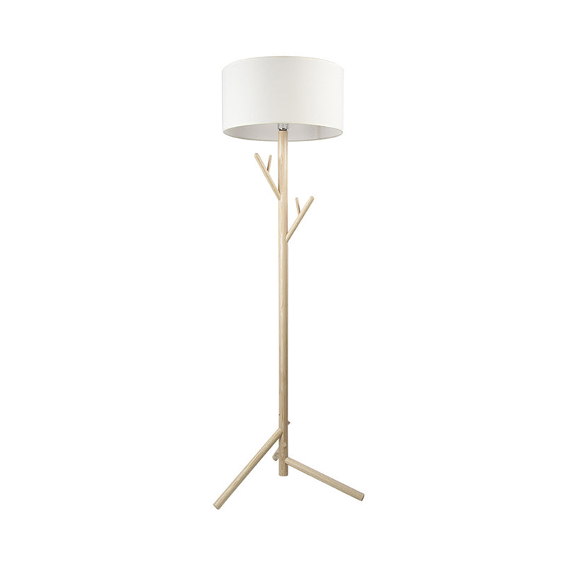 Driekbeenvloer Vloerverlichting Minimalistische stof 1 hoofd slaapkamer vloerlamp met houten kaprek