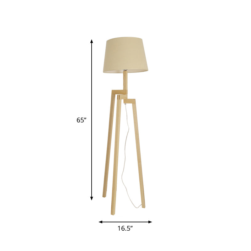 Novelty Simple Style Single Floor Lamp Wood Tapered Tripod Floor Light with Fabric Shade