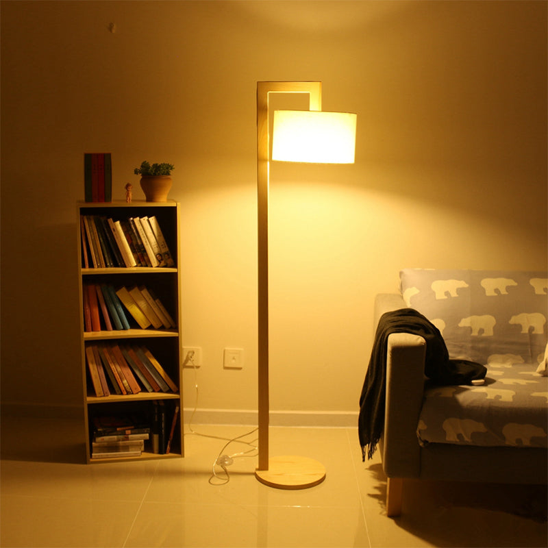 Zylindrische Stoffstock -Lampe Minimalist 1 Lampenholz -Stand -up -Lampe mit rechtwinklem Stangen