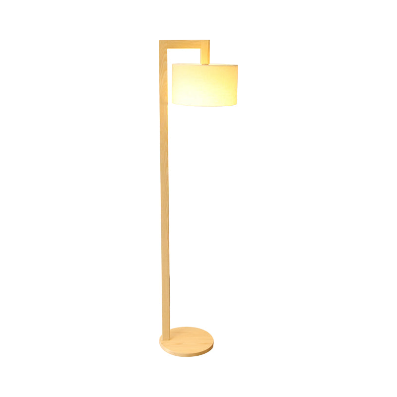 Zylindrische Stoffstock -Lampe Minimalist 1 Lampenholz -Stand -up -Lampe mit rechtwinklem Stangen