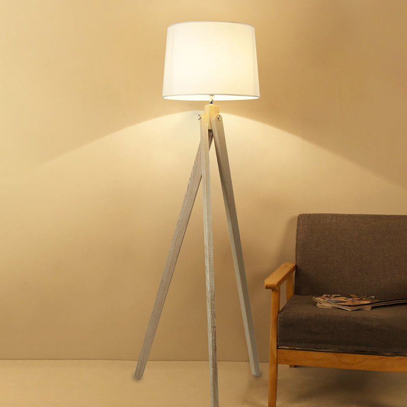 Fabric Tapered Drum Shade Floor Light Simple 1-Light Beige Tri-Leg Standing Lamp