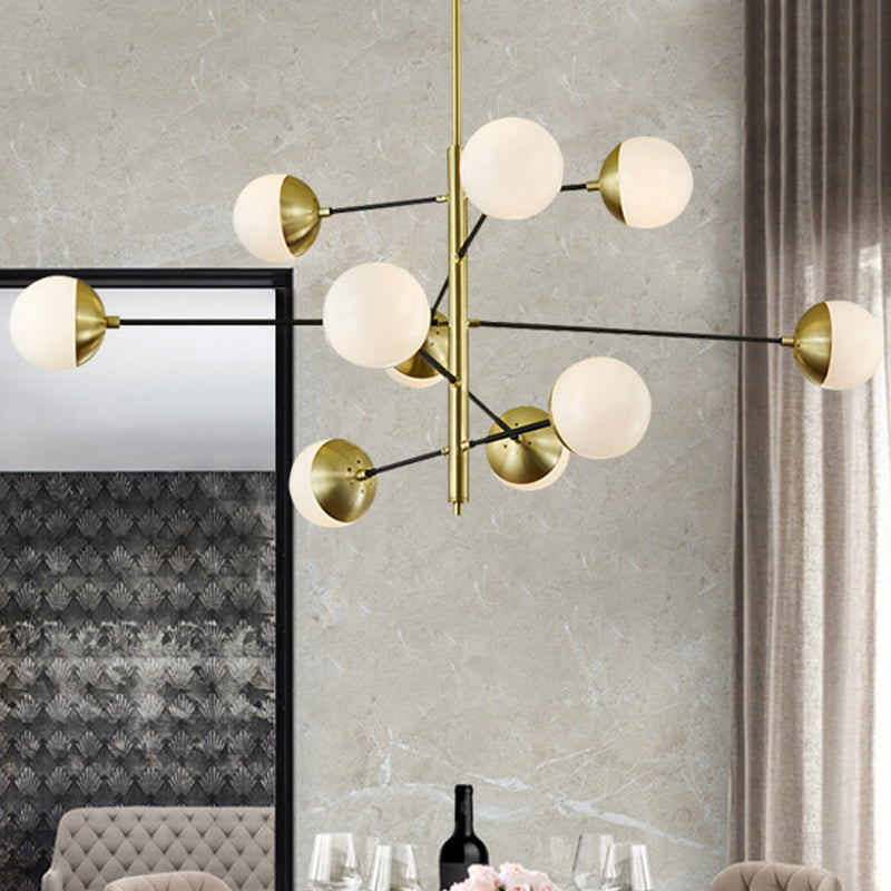 Post-moderne 5 niveaux Chandelier Ivory Ball Glass 10-Light Dining Salle Suspension Pendant Light in Gold