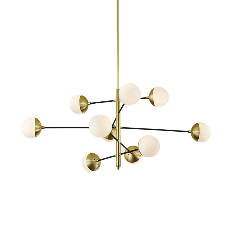 Post-moderne 5 niveaux Chandelier Ivory Ball Glass 10-Light Dining Salle Suspension Pendant Light in Gold